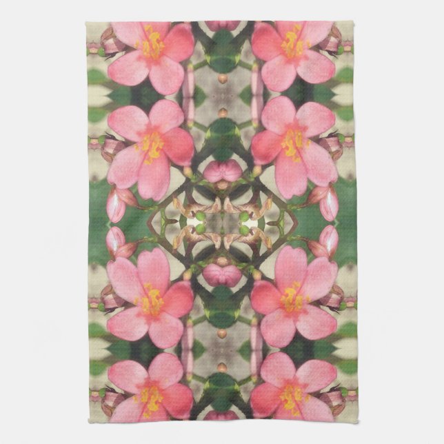 Pink Floral Pattern Tea Towel (Vertical)