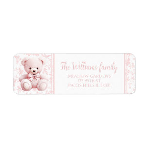 PInk floral pattern teddy bear return address