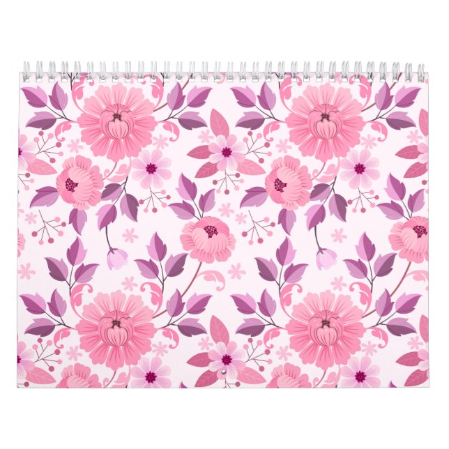 Pink Floral Pattern with Elegant Blossoms Calendar (Cover)