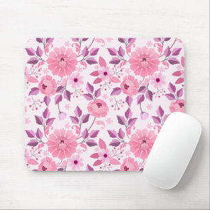 Pink Floral Pattern with Elegant Blossoms Mouse Mat