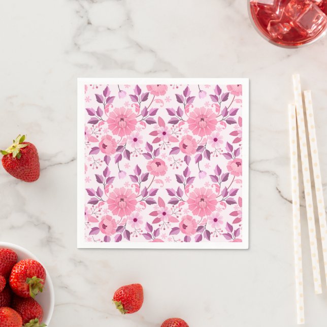 Pink Floral Pattern with Elegant Blossoms Napkin (Insitu)