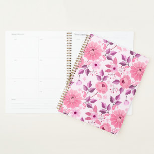 Pink Floral Pattern with Elegant Blossoms Planner