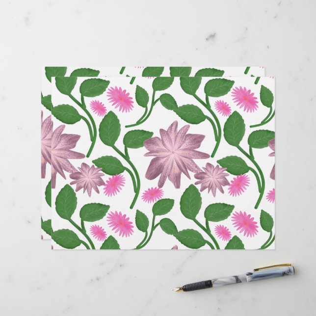 Pink floral pattern with green leaves  custom letterhead (Front/Back In Situ)