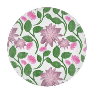 Pink floral pattern with green leaves cutting board