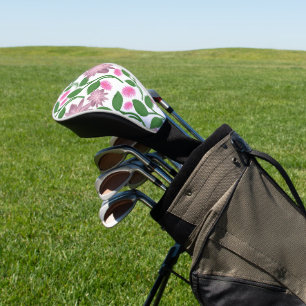 Pink floral pattern with green leaves golf head cover