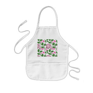 Pink floral pattern with green leaves kids apron