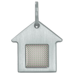 Pink floral pattern with green leaves pet ID tag