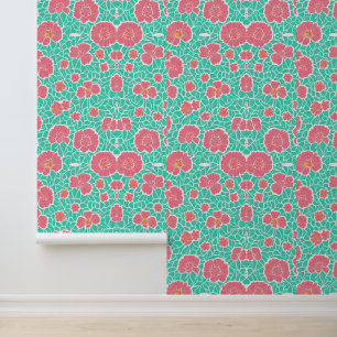 Pink Floral Pattern with Green Leaves Wallpaper