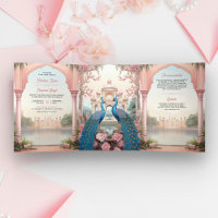 Pink Floral Peacocks Royal Indian Palace Wedding