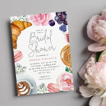 Pink Floral Peony Bridal Shower Brunch Invitation<br><div class="desc">Invite guests for an elegant bridal shower brunch with these beautiful watercolor invitations. Design features your celebration details in modern lettering,  surrounded by illustrations of breakfast pastries,  croissants,  macarons,  coffee,  and pink peony flowers.</div>