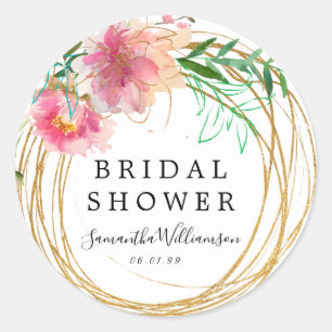 Pink Floral Peony Bridal Shower Favour Seal