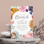 Pink Floral Peony Bridesmaids Brunch Invitation<br><div class="desc">Invite guests for an elegant bridesmaids brunch with these beautiful watercolor invitations. Design features your celebration details in modern lettering,  surrounded by illustrations of breakfast pastries,  croissants,  macarons,  coffee,  and pink peony flowers.</div>