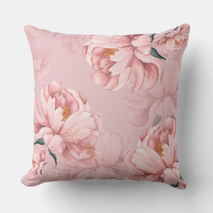 Pink floral peony flower cushion