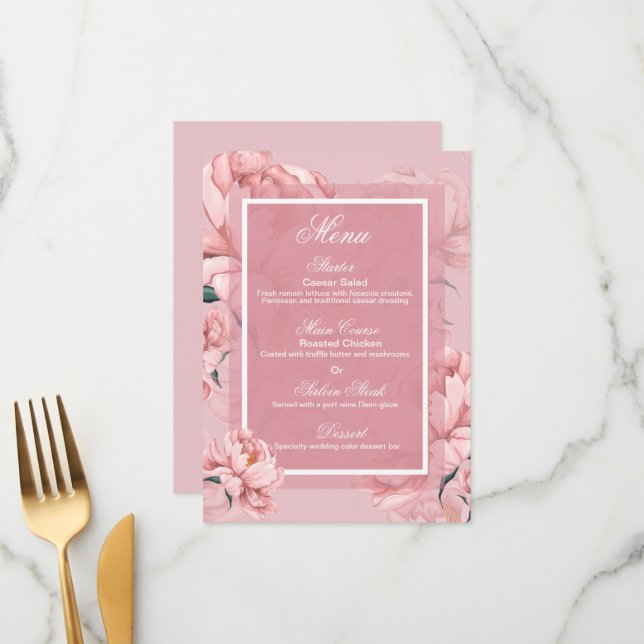 Pink floral peony flower  menu (Front/Back In Situ)