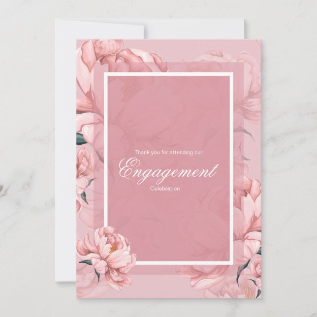 Pink floral peony flower  thank you card (Front)