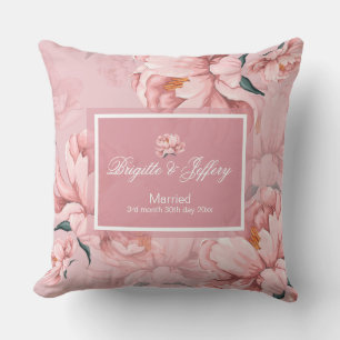 Pink floral peony flower throw pillow