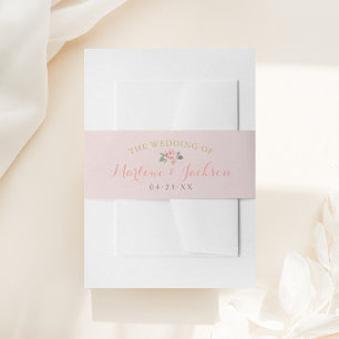 Pink Floral Peony Wedding Monogram Invitation Belly Band