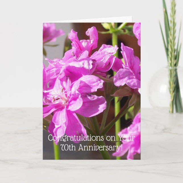 Pink Floral Personalised 70th Wedding Anniversary Card (Front)