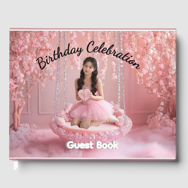 Pink Floral Personalised   Birthday Invitation  Guest Book (Front)