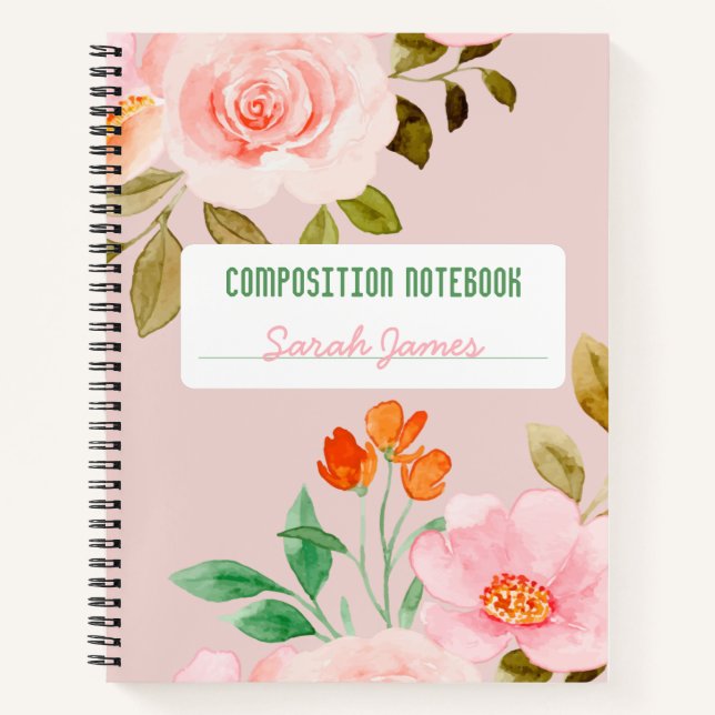 Pink Floral Personalised Composition Journal (Front)