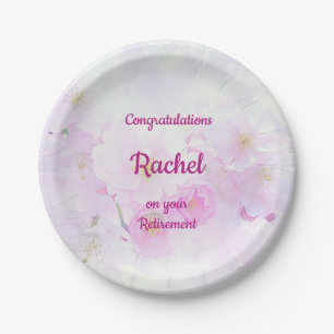 Pink Floral Personalised design Retirement Paper Plate