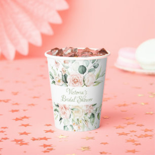 Pink Floral Personalised Elegant Bridal Shower Paper Cups