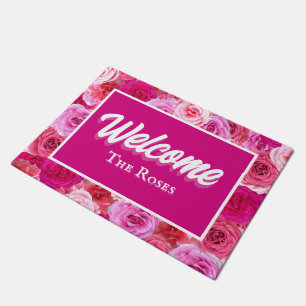 Pink Floral Personalised Entry Way Welcome Doormat