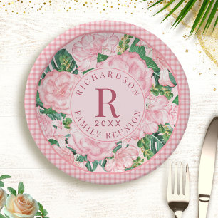Pink Floral Personalised Family Reunion Party Paper Plate
