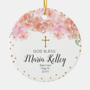 Pink Floral Personalised Girl Baptism Ornament