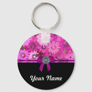 Pink floral personalised key ring