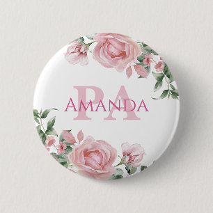 Pink Floral Personalised Name PA 6 Cm Round Badge