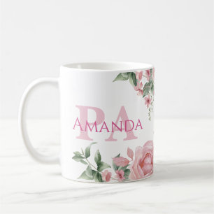Pink Floral Personalised Name PA Coffee Mug