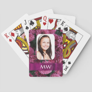 Pink floral personalised photo playing cards