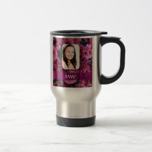 Pink floral personalised photo travel mug