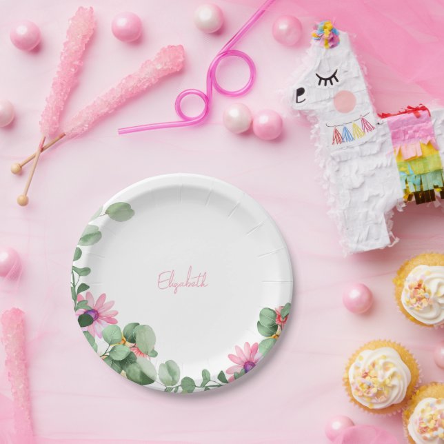 Pink Floral Personalised Shower Paper Plate (Party)