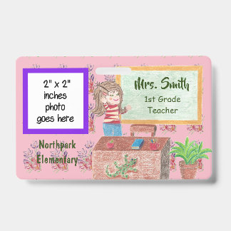 Pink floral personalised teacher badge ID badge