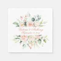 Pink Floral Personalised Wedding Napkin