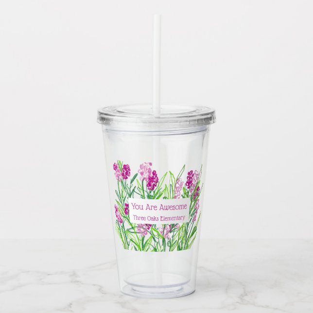 Pink Floral Personalised "You Are Awesome" Tumbler (Front)