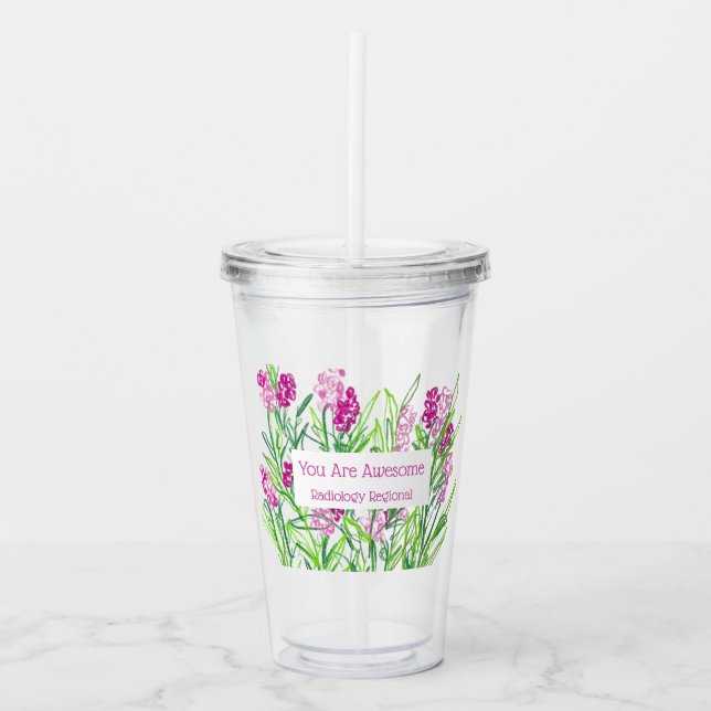 Pink Floral Personalised "You Are Awesome" Tumbler (Front)