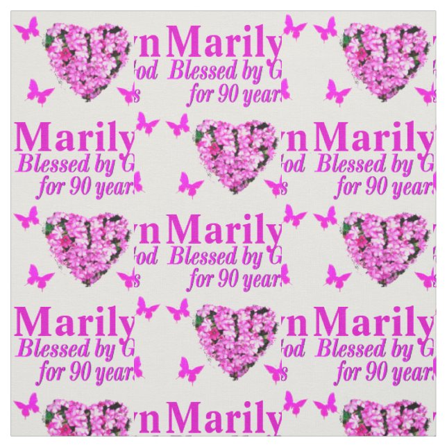 PINK FLORAL PERSONALIZED 90TH BIRTHDAY FABRIC (Swatch)