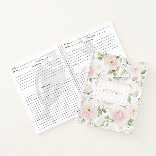 Pink Floral Personalized Vintage Spiral Notebook (Inside)
