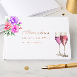 Pink Floral Petals and Prosecco Bridal Shower Guest Book