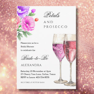 Pink Floral Petals and Prosecco Bridal Shower Invitation