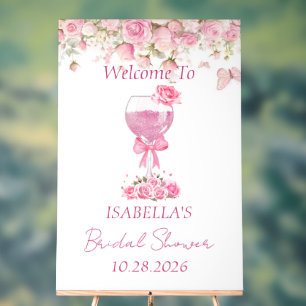Pink Floral Petals & Prosecco Bridal Shower Acrylic Sign