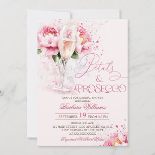 Pink Floral Petals & Prosecco Bridal Shower Invitation