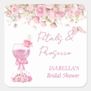 Pink Floral Petals & Prosecco Bridal Shower Square Sticker
