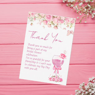 Pink Floral Petals & Prosecco Bridal Shower Thank You Card