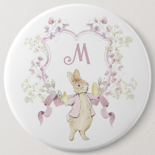 Pink Floral Peter the Rabbit Monogram Baby Shower 6 Cm Round Badge