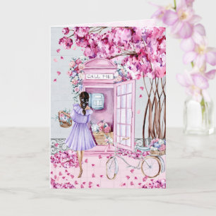 Pink Floral Phone Booth   Friendship Card
