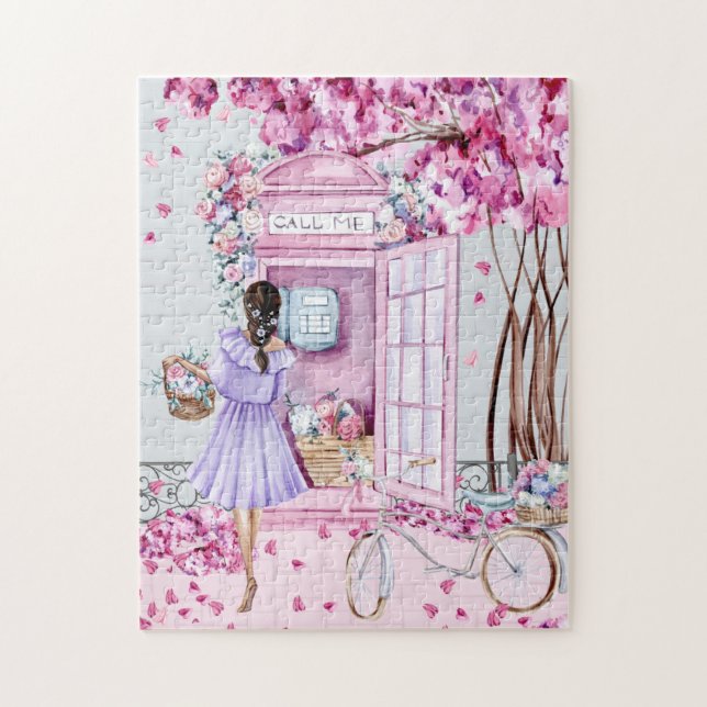 Pink Floral Phone Booth  Jigsaw Puzzle (Vertical)